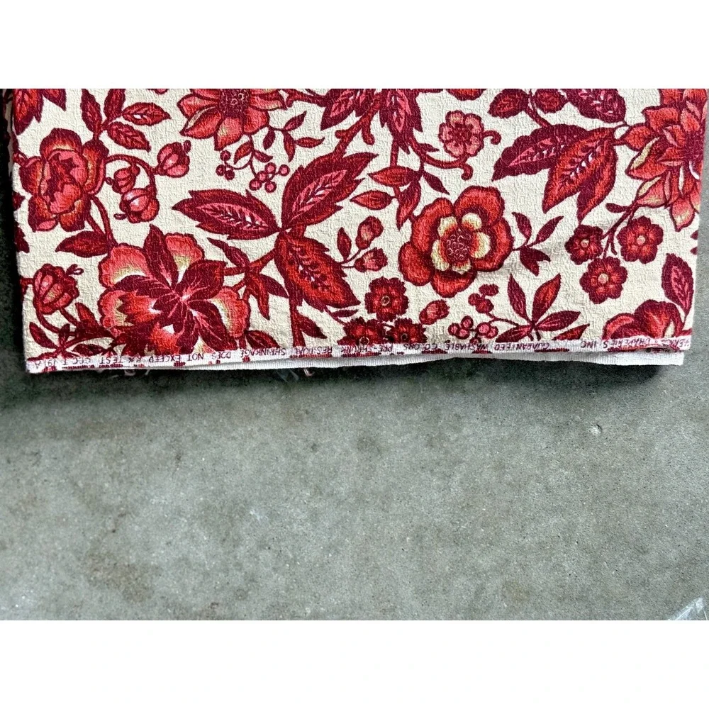 1950 60s VTG House N Home Barkcloth Fabric 3.65 Yds Red Floral Cottagecore Decor